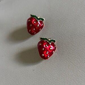 Vintage Enamel Strawberry clip on earrings